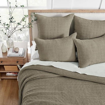 Levtex Home Mills Waffle Full Bedspread Set (100x104in) with 2 Pillow Shams (26x20in) - Taupe - Cotton Waffle Full Size Bedspread Set - Lightweight, Soft, Pre-Washed