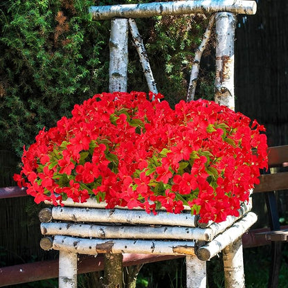Fake Plants Artificial Flower Outdoor Plastic Flowers for Outdoors 15.7" Artificial Azalea Flowers Fake Flowers Artificial Plants Outdoor Flower Artificial for Decor Silk Flowers (Red) 4Pcs
