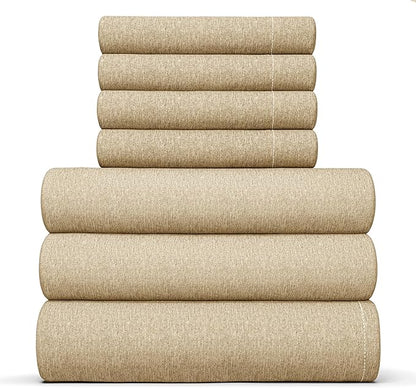 CGK Linens Split King 7 Piece Sheet Set - Cooling Sheets for Hot Sleepers - Hotel Luxury Bedding Set with 8-16 Inch Deep Pockets - 1 Flat & 2 Fitted & 4 Pillowcases - Soft & Wrinkle Free - Split King