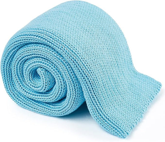 Knitted Weighted Blanket(Blue 60"x80" 15lbs),Home Décor Cooling Throw Blanket for Hot Sleepers,Hand Made Chunky Knit Heavy Blanket for Adults Use on Queen/King Size Bed