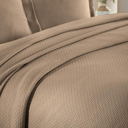 Superior Solitaire Cotton 3 Piece Bedspread Set, Home Bed Decor, Decorative Textured Bed Spread, 2 Pillow Shams, Airy Blanket, Matelasse Coverlet Bedding, All-Season Accent Blanket, Full, Taupe