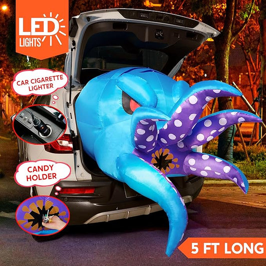 Joiedomi Halloween Inflatable Trunk or Treat Car Decorations, Octopus Inflatable Trunk or Treat Halloween Decor Outdoor, Blow Ups Trunk or Treat with LED for Car Decoration Outside