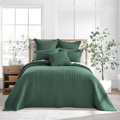 Levtex Home Mills Waffle Twin Bedspread Set (84x104in) with 1 Pillow Sham (26x20in) - Forest Green - 100% Cotton Twin Size Bedspread Set - Lightweight, Soft, Pre-Washed