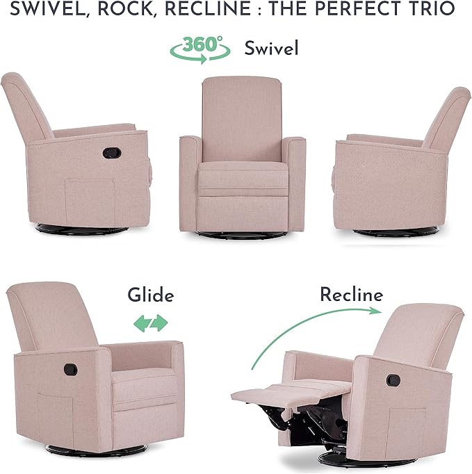 Evolur Glider Swivel Raleigh Upholstered Plush Seating, Rose