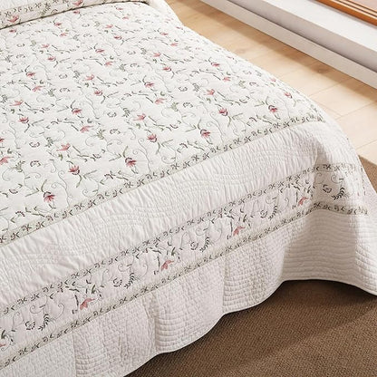 MarCielo 3-Piece 100% Cotton Oversized Bedspread Lightweight Quilt Coverlet Embroidery Farmhouse Bedding Set(TC Soft White,Oversized King (118"x106"))
