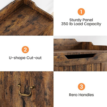 IDEALHOUSE Storage Chest, 24.8" Toy Chest for Boys Girls, Kids Wood Large Toy Box, Storage Bench with Safety Hinge,Storage Trunk for Entryway, Living Room, Bedroom, Playroom, Rustic Brown