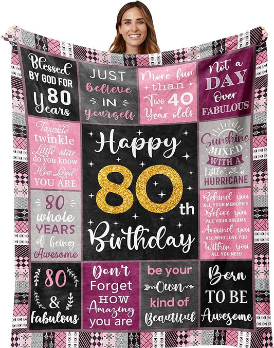 80th Birthday Gifts For Women, 80th Birthday Gift Blanket 50"X60", Best Gifts For 80 Year Old, 80th Birthday Decorations, 80 Year Old Birthday Gifts For Women, Birthday Gifts For 80 Year Old