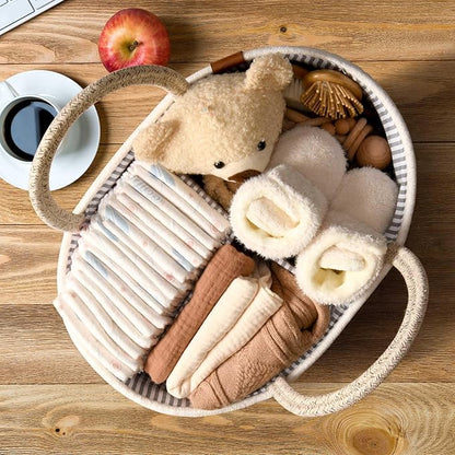 Baby Changing Basket Includes Diaper Caddy - Breathable & Waterproof Dual-Cover, Portable, Changing Pad for Dresser & Changing Table, Gift for Baby Shower, Cotton Rope Basket for Baby