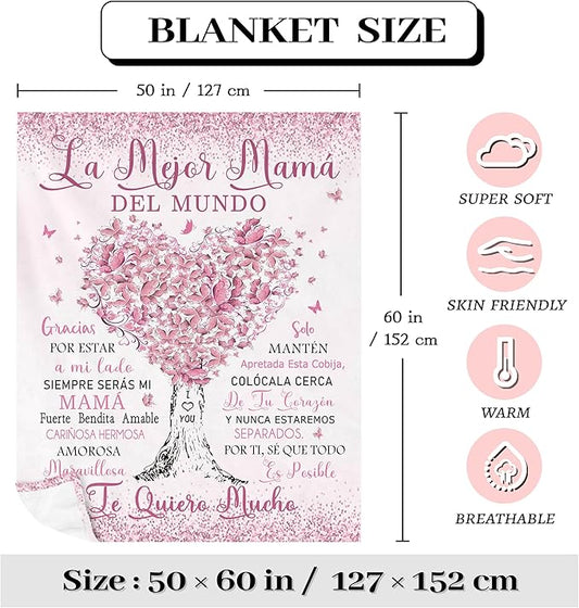 Regalos para Mamá, Mexican Mom Gifts, Regalos para Mama en Español, Gifts for Mom in Spanish, The Best Mom Gifts Blanket 50"x60", Mom Birthday Gifts, Mama Gifts, Mom Gifts from Daughters/Son