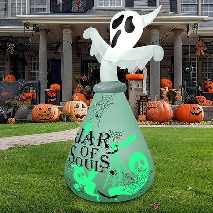 Joiedomi 6 FT Halloween Inflatable Outdoor Decoration, Ghost Inflatable Halloween Decor Outdoor, Blow Up Ghost in The Jar with Green Projecting LED for Halloween Yard Decoration