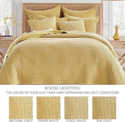 Levtex Home Mills Waffle Full Bedspread Set (100x104in) with 2 Pillow Shams (26x20in) - Ochre - Cotton Waffle Full Size Bedspread Set - Lightweight, Soft, Pre-Washed