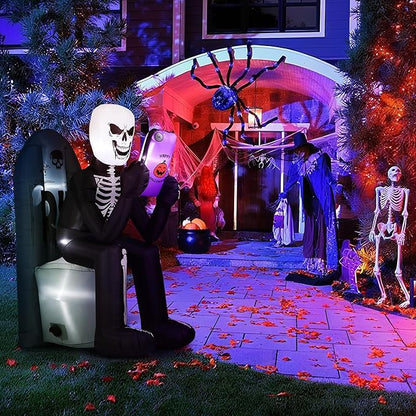 BLOOMWIN 6.1 FT Halloween Inflatable Outdoor Decoration Skeleton & Tombstone Halloween Inflatable Blow Up Yard Decorations with LEDs for Halloween Holiday Party Outdoor Garden Yard Lawn Indoor Decor