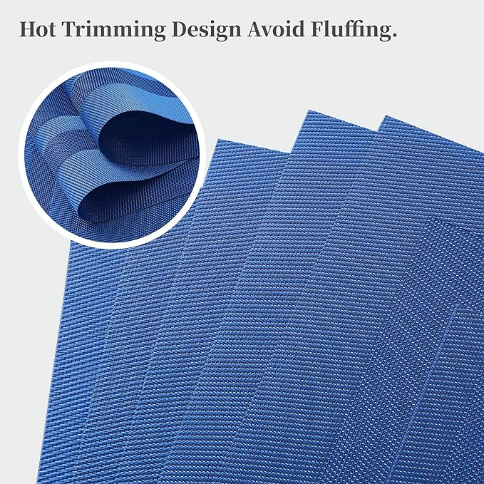 Leetaltree Blue Frame Placemats Set of 6 - Heat Resistant Non-Slip Place mats for Dining Table, Washable Durable PVC Vinyl Woven Table Mats（Blue Frame, 6）
