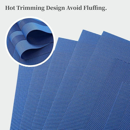 Leetaltree Blue Frame Placemats Set of 6 - Heat Resistant Non-Slip Place mats for Dining Table, Washable Durable PVC Vinyl Woven Table Mats（Blue Frame, 6）
