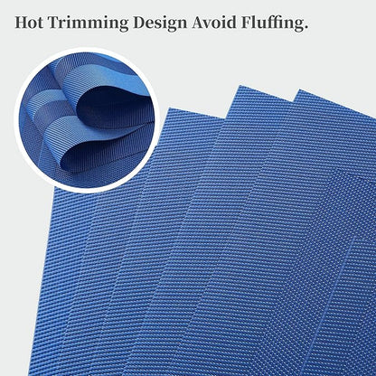 Leetaltree Blue Frame Placemats Set of 4 - Heat Resistant Non-Slip Place mats for Dining Table, Washable Durable PVC Vinyl Woven Table Mats（Blue Frame, 4）