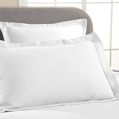 Superior Solitaire Cotton 3 Piece Bedspread Set, Home Bed Decor, Decorative Textured Bed Spread, 2 Pillow Shams, Airy Blanket, Matelasse Coverlet Bedding, All-Season Accent Blanket, King, White