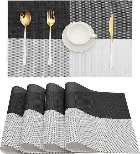 HeloHo Placemats Set of 4 Black and White Grid PlacematsPlacemats Washable Vinyl Woven Table Mats Wipeable Dining Placemat for Kitchen Dining Table Decoration Indoor Outdoor