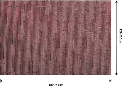 Leetaltree Burgundy Placemats Set of 12 - Heat Resistant Non-Slip Place mats for Dining Table, Washable Durable PVC Vinyl Woven Table Mats（Burgundy, 12）