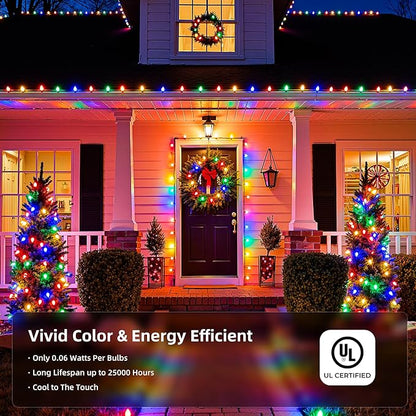 2-Set C9 LED Christmas Lights Outdoor, 97ft 150 LED Waterproof Decorative Light Strand, Extendable Green Wire String Lights for House, Roof, Christmas Tree, Patio, Party Decoration, Multicolor