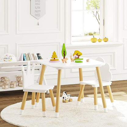 UTEX Kids Table with 2 Chairs Set, Kids Table and Chair Set,3 Piece Kiddy Table and Chair Set, Toddler Table and Chairs, White
