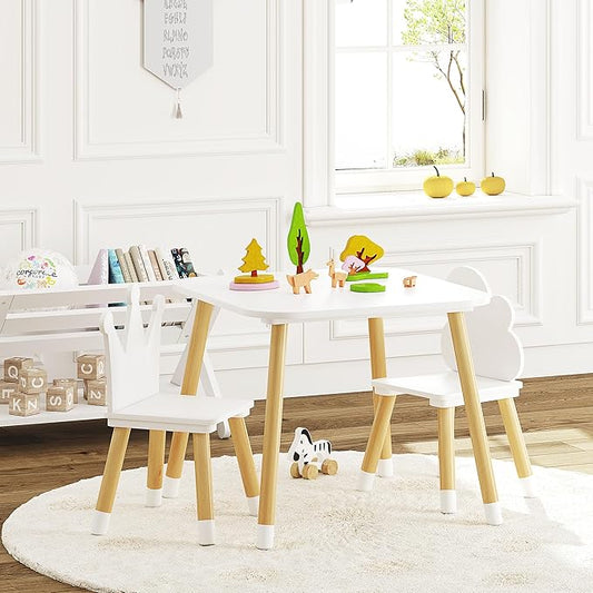 UTEX Kids Table with 2 Chairs Set, Kids Table and Chair Set,3 Piece Kiddy Table and Chair Set, Toddler Table and Chairs, White