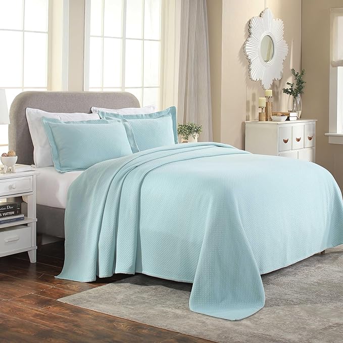 Superior Solitaire Cotton 2 Piece Bedspread Set, Home Bed Decor, Decorative Textured Bed Spread, 1 Pillow Sham, Airy Blanket, Matelasse Coverlet Bedding, All-Season Accent Blanket, Twin, Aqua