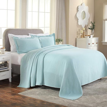 Superior Solitaire Cotton 2 Piece Bedspread Set, Home Bed Decor, Decorative Textured Bed Spread, 1 Pillow Sham, Airy Blanket, Matelasse Coverlet Bedding, All-Season Accent Blanket, Twin, Aqua