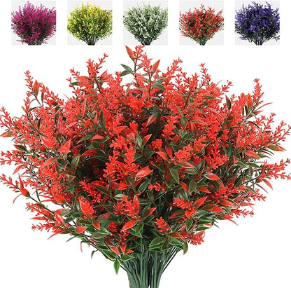 RECUTMS Artificial Lavender Flowers Plants 8 Bundles UV Resistant Faux Outdoor Plastic Greenery Shrubs Plants Hanging Planter Kitchen Home Wedding Office Garden Decor (Orange Red)