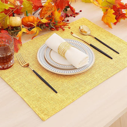 homing Mustard Yellow Cloth Placemats Set of 8 – Cotton Linen Blend Washable Farmhouse Dining Table Mats for Fall & Thanksgiving, Easy to Clean, 13 x 19 Inch