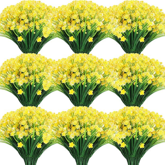 Hoteam 40 Bundles Fall Outdoor Artificial Flowers Plants Uv Resistant Outside Faux Flowers Plastic Fake Plants Outdoor Summer Four Seasons Decoration Shrubs Garden Porch, Yellow