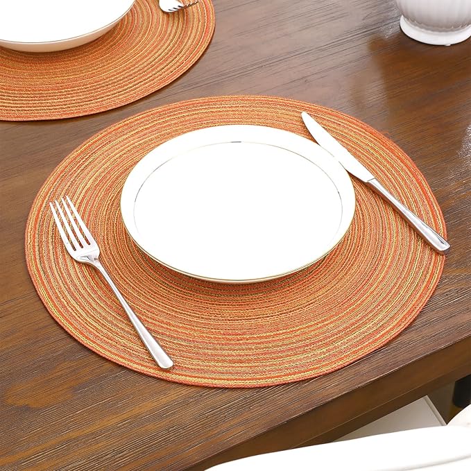SHACOS Round Braided Placemats Set of 6 Fall Place Mats Washable Polyester 15 inch Round Table Mats for Dining Table Wedding Party Decor (Fall Color Mix, 6)
