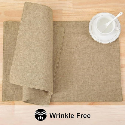 homing Flaxen Cloth Placemats Set of 8 – Cotton Linen Blend Washable Dining Table Mats for Indoors & Outdoors, Easy to Clean, 13 x 19 Inch