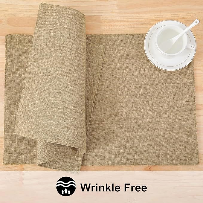 homing Flaxen Cloth Placemats Set of 6 – Cotton Linen Blend Washable Dining Table Mats for Indoors & Outdoors, Easy to Clean, 13 x 19 Inch