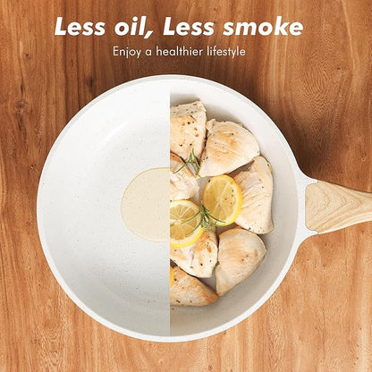 SENSARTE Nonstick Frying Pan Skillets, White Ceramic Coating Omelette Pans, Healthy Cookware Chef's Pan, PTFE & PFAS Free (8+9.5+11 Inch)