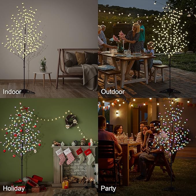 Lightshare Lighted Cherry Blossom Tree, 4FT, 5FT and 6FT, Pack of 3, Warm White to Multicolor, Decorate Home Garden, Summer, Wedding, Birthday, Christmas Holiday, Party, for Indoor and Outdoor Use