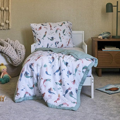 Little Unicorn Toddler Bedding 3-Piece Set | Super Soft & Breathable Muslin Fabric | for Convertible Cribs & Toddler Beds (Mermaid Party)