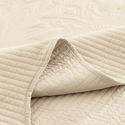 HoneiLife Oversized King Bedspreads - California King Quilt 120x120,4-Piece Cal King Quilt Sets,Rustic Bedding Sets King Size,Reversible Coverlets Lightweight Bed Cover for All Season Use-Khaki