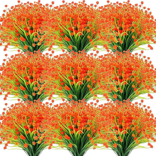 Hoteam 50 Bundles Fall Outdoor Artificial Flowers Plants Uv Resistant Outside Faux Flowers Plastic Fake Plants Outdoor Summer Seasons Decoration Shrubs Garden Porch, Orange
