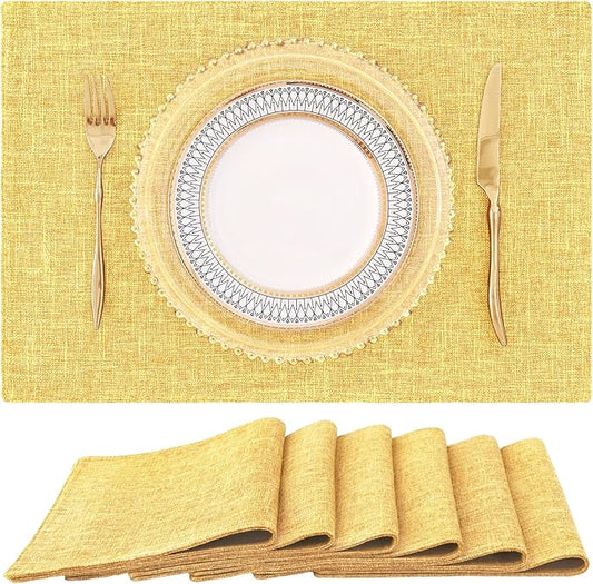 homing Mustard Yellow Cloth Placemats Set of 6 – Cotton Linen Blend Washable Farmhouse Dining Table Mats for Fall & Thanksgiving, Easy to Clean, 13 x 19 Inch