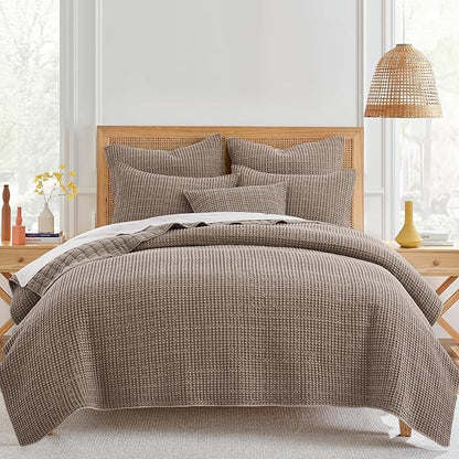Levtex Home Mills Waffle Twin XL/Twin Quilt Set (68x86in) with 1 Pillow Sham (26x20in) - Cocoa - Cotton Waffle Twin Size Quilt Bedding Set - Lightweight, Soft, Pre-Washed