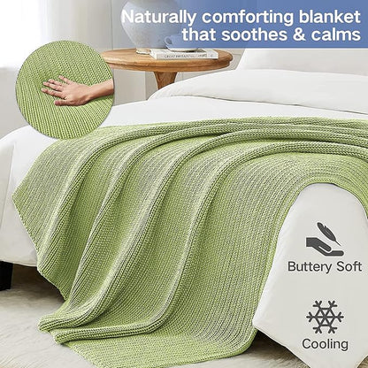 Knitted Weighted Blanket(Light Green 60"x80" 20lbs),Home Décor Cooling Throw Blanket for Hot Sleepers,Hand Made Chunky Knit Heavy Blanket for Adults Use on Queen/King Size Bed