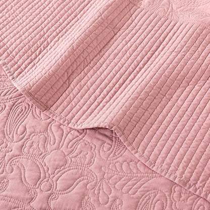 HoneiLife California King Quilt - Oversized King Bedspreads 128x120, 4-Piece Cal King Quilt Sets,Rustic Bedding Sets King Size,Reversible Coverlets Lightweight Bed Cover for All Season Use-Pink