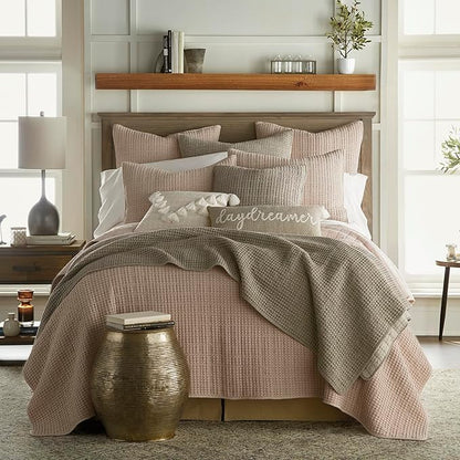 Levtex Home Mills Waffle Full/Queen Quilt Set (88x92in) with 2 Pillow Shams (26x20in) - Blush - Cotton Waffle Full/Queen Size Quilt Bedding Set - Lightweight, Soft, Pre-Washed