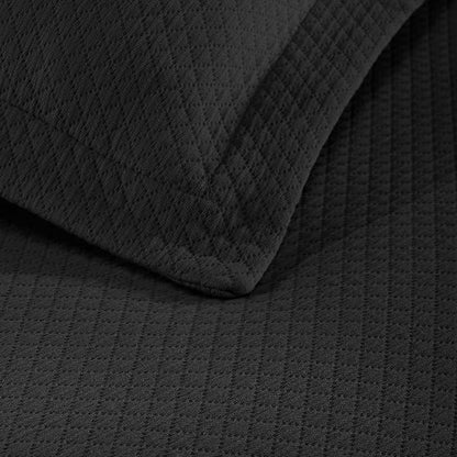 Superior Solitaire Cotton 3 Piece Bedspread Set, Home Bed Decor, Decorative Textured Bed Spread, 2 Pillow Shams, Airy Blanket, Matelasse Coverlet Bedding, All-Season Accent Blanket, Full, Black