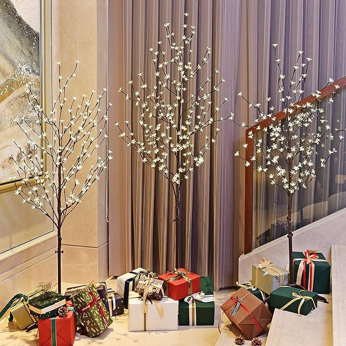 Lightshare LED Lighted Cherry Blossom Tree, 4FT, 5FT and 6FT, Warm White, Pack of 3, Decorate Home Garden, Summer, Wedding, Birthday, Christmas Holiday, Party, for Indoor and Outdoor Use