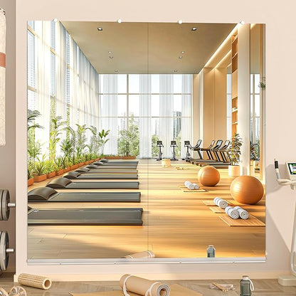 Hasipu Home Gym Mirror, 79"x36" Each, 1-Pack Frameless Wall Mounted Mirrors with Glass Clamps & Aluminum Rail, Large Body Mirror for Home Gym, Yoga Studio, Bedroom, Silver Tempered Glass