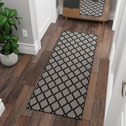 Ottomanson Glamour Collection Non-Slip Rubberback Moroccan Trellis Design 2x6 Indoor Runner Rug, 2'2" x 6', Dark Gray