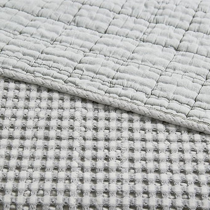 Levtex Home Mills Waffle King Bedspread Set (122x106in) with 2 Pillow Shams (36x20in) - Grey - Cotton Waffle King Size Bedspread Set - Soft, Pre-Washed