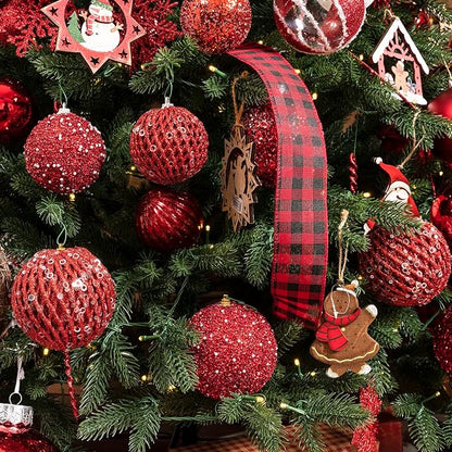 6pcs 3.94" Christmas Ball Ornaments Glitter Shatterproof Christmas Tree Ornaments Sequin Xmas Hanging Balls Decorations for Wedding Party Holiday(Red, 6pc-10cm)