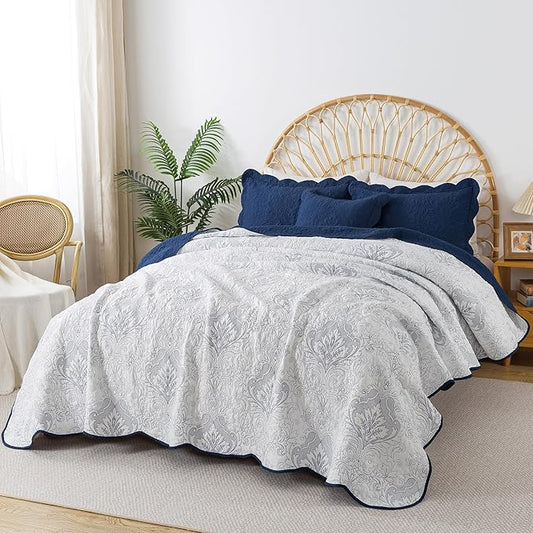 HoneiLife Quilt Sets King Size - Microfiber Bedspreads for King Bed, 3-Piece Lightweight Coverlets, Retro Bed Cover King Quilt Bedding Set All Season Quilts-Navy